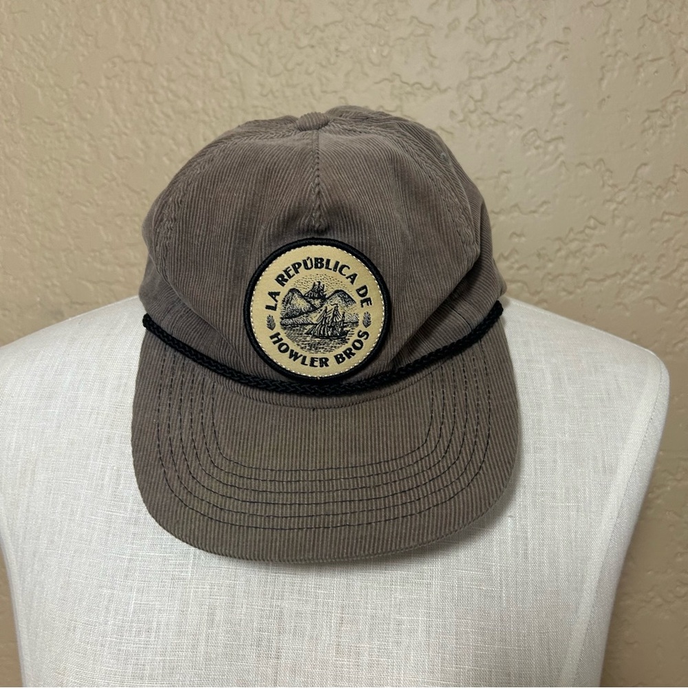 Howler Bros corduroy cap in brown with patch design adjustable snapback